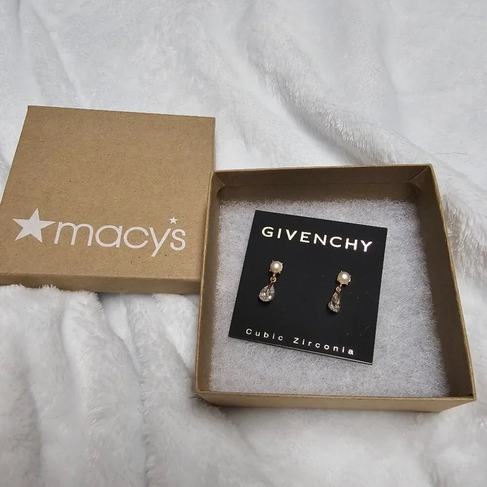 Givenchy Faux-Pearl Cubic Zirconia Gold Tone Drop Earrings